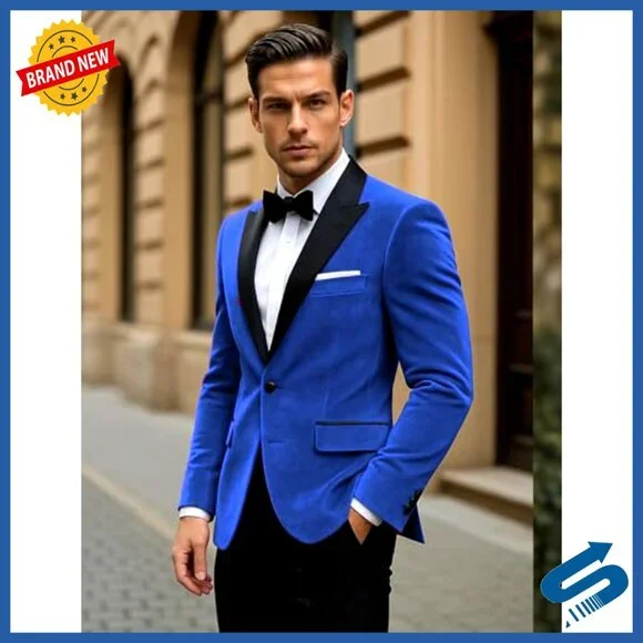 Slim Fit Velvet Tuxedo Jacket One Button Blazer for Wedding Prom Party